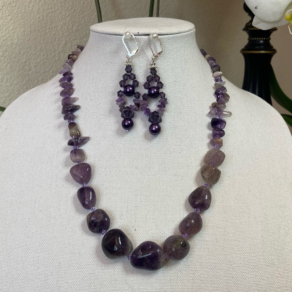 Purple Gemstone Necklace and Earring Set